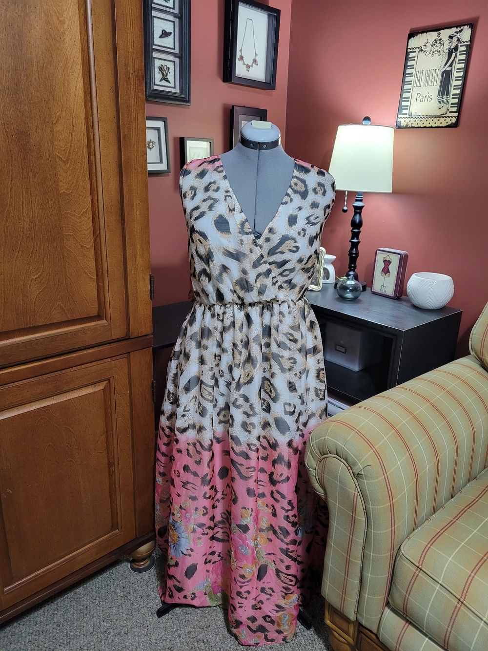 Shoreline Leopard Print Maxi Dress with Pink Ombre Hem Beach